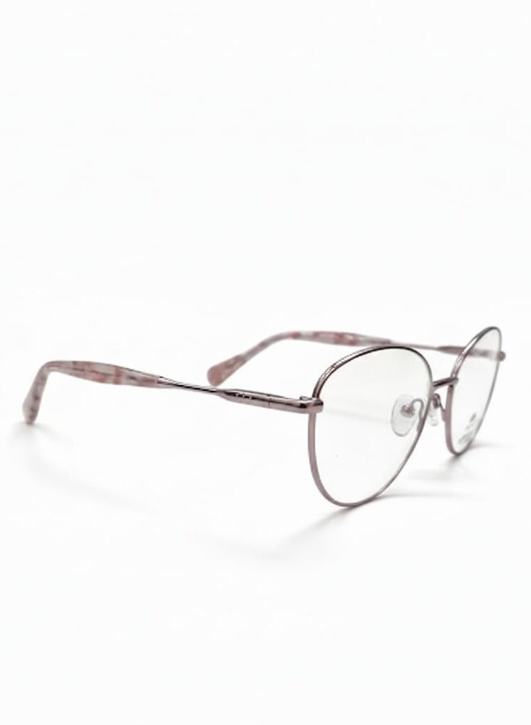 Women’s Rose Gold Round Eyeglasses - Shiny Metal Frame with Pink Havana Temples - Lightweight Optical Glasses - Image 1